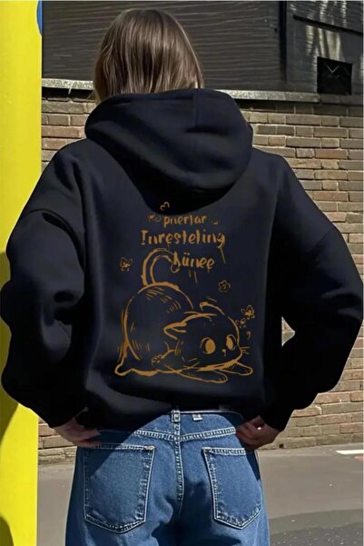 Oksit Pinestar Cat Back Printed Unisex Sweatshirt with Cotton Inside