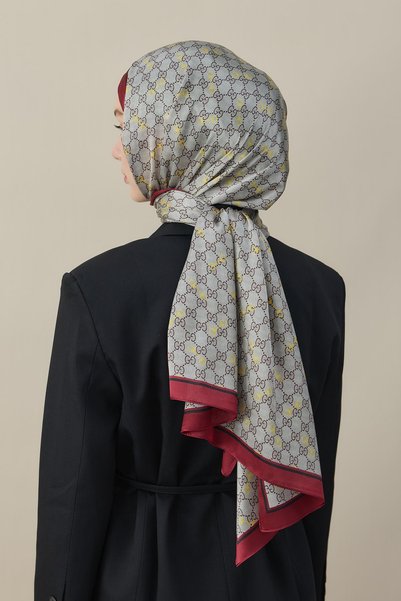 diorel Clamp Pattern Silk Voile Shawl Burgundy