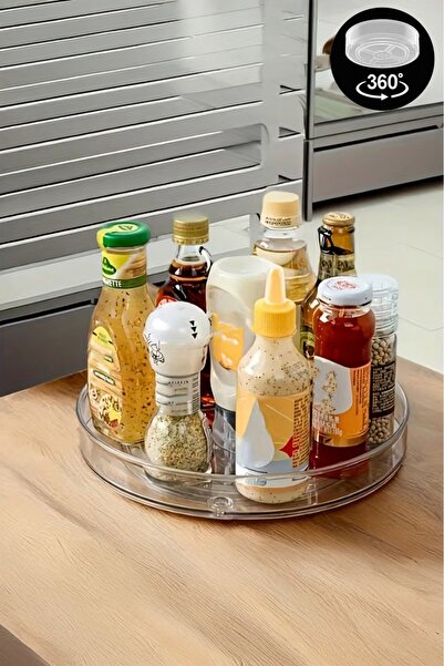 Evalins Rotara 360 Derece Döner Organizer - Şeffaf Baharat ve Sos Düzenleyici...
