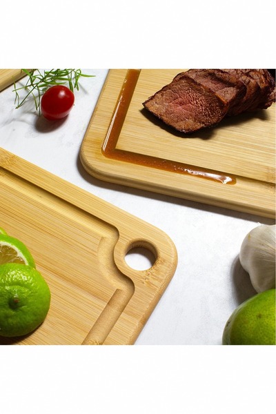 Evalins Lumo Bamboo 2-Piece Cutting Board Set - Natural Grooved Presentation and Cutting Board