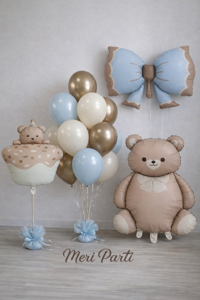 MERİ PARTİ Ayıcık & Fiyonk Temalı Mavi Balon Dekor Seti – Erkek Bebek / Baby ...