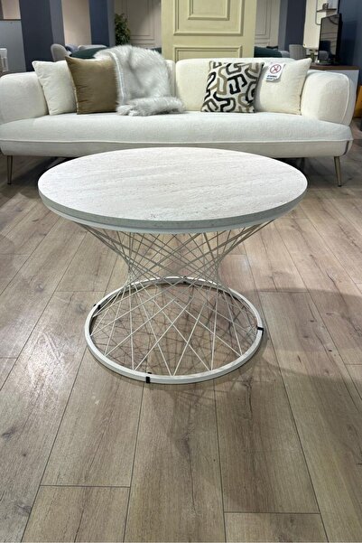 MODA SEFA MOBİLYA Pota Orta Sehpa, Metal Orta Sehpa Traverten Orta Sehpa