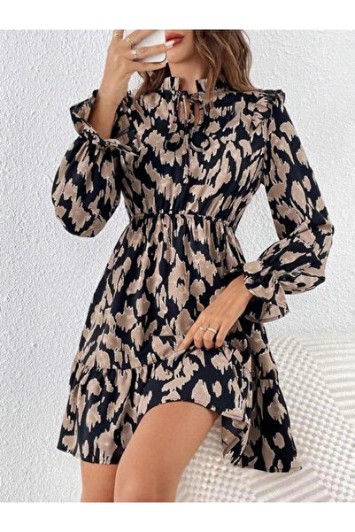 nedo7 تنورة نسائية مكشكشة، دانتيل أمامي، رقبة على شكل حرف V، فستان جيرسي واحد