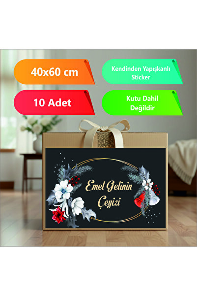 sticker Çeyiz Bohça Bavul Koli Etiketi Gelin 10 Adet 40x60 cm Baskılı Etiket