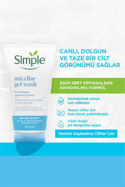 Simple Water Boost Yoğun Nem Desteği Micellar Temizleme Suyu 400 ML & Yüz Yıkama Jeli 125 ML