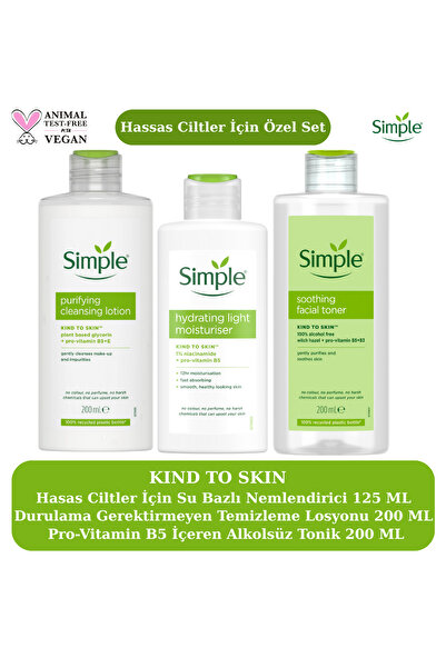 Simple Kind To Skin Su Bazlı Nemlendirici 125ML & Temizleme Losyonu 200ML & T...