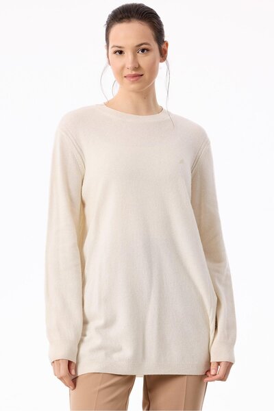 Tığ Triko Basic Cashmere Knitwear Tunic Ekru