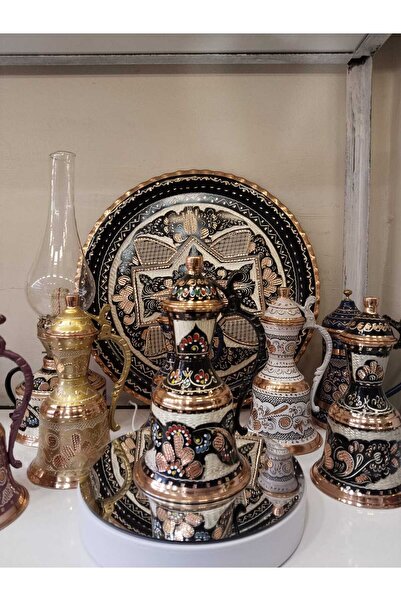 KARACA BAKIR İşlemeli Bakır Güğüm-Biblo Güğüm-19 cm süs Bakır Güğüm