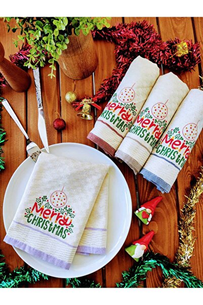 Kotonia Home Set of 2 kitchen towels Christmas 40x40 cm ivory, red, green