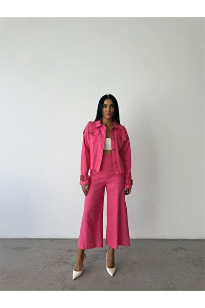 shopivastore Linen Tassel Detailed Shirt-Pant Suit - Fuchsia
