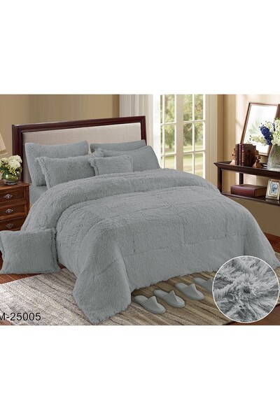 alzawia Modern double bedsheet set, 10 pieces, faux fur