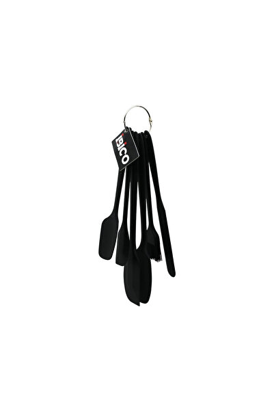 shopwave 6 قطع من السيليكون - طقم مطبخ أسود 2 ملعقة - 3 ملاعق تقليب - فرشاة ب...