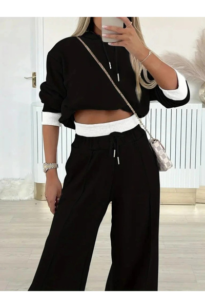 nedo7 Women's long sleeve hooded viscose two-thread blouse and pants two-piec...