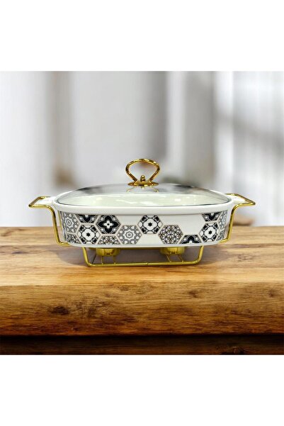 Kosova Porselen Metal Standlı Dikdörtgen Tencere 32 Cm TKEBT BEYAZ