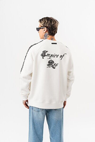 Respire Men's Empire of Res Embroidered Oversized Sweatshirt Ecru