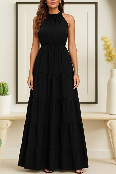 nedo7 Women's sleeveless halter neck elastic waist patterned micro dress