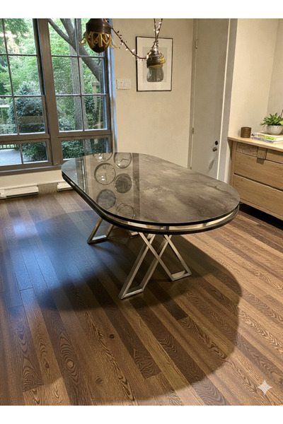 MSY HOME İroni Gold/Krom Detaylı Lake Panel 90*170 Cm Oval Masa