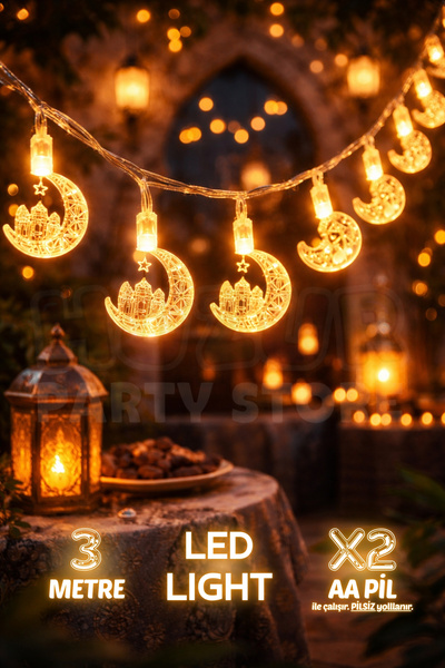 Huzur Party Store 3 Metre Hilal Yıldız Minare Figürlü Led Işık Hoşgeldin Rama...