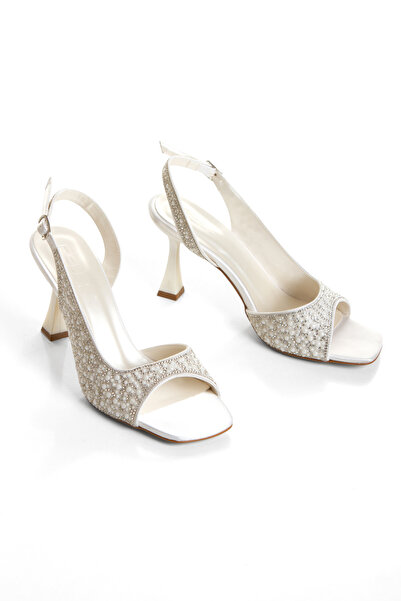 Melvoria Women's Crystal and Stone Embroidered Open Toe Evening Dress Shoes