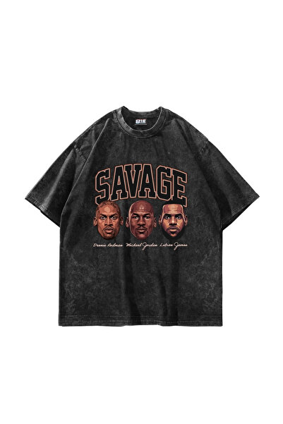 Bak Moda Savage Boys Printed Oversized Unisex Washable Black Tshirt