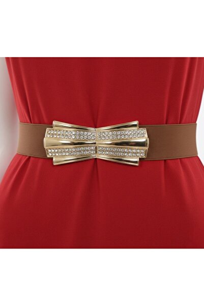 MODAM HİFA Gold Buckle Elastic Belt Women's Belt Dress Belt Shirt Belt Coat Belt