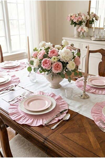 Mery Tekstil طقم مائدة أمريكي مكون من قطعتين مع كراسي دائرية أنيقة 40 سم