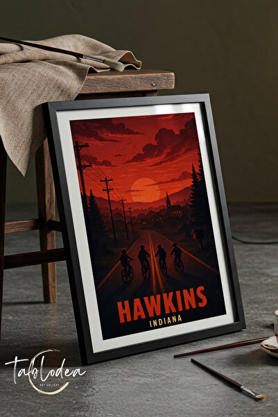 tablodea Poster înrămat Stranger Things Hawkins, pictură decorativă din seria...