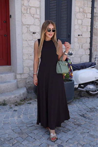 nedo7 Women's Zero Sleeve Crew Neck Viscose Dress