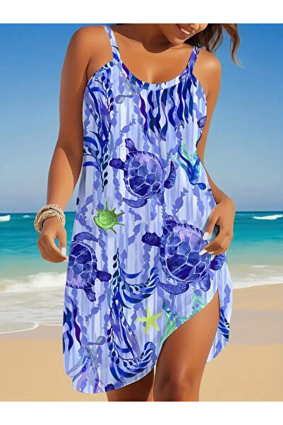 nedo7 Women's strappy round neck turtle patterned supreme dress