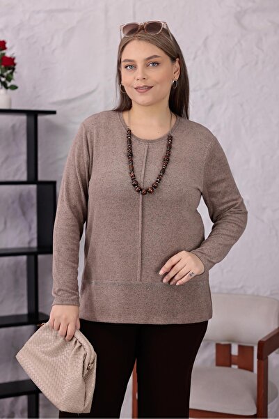 Siyezen Plus Size Skirts Stone Detailed Soft Sweater