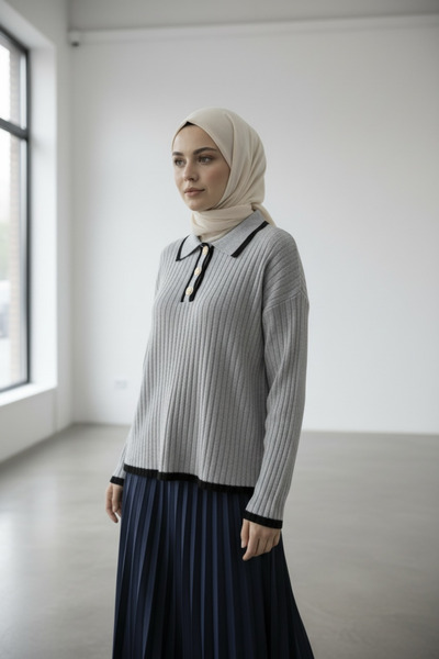 Ewa Pekar Yakalı Kısa Triko Kazak