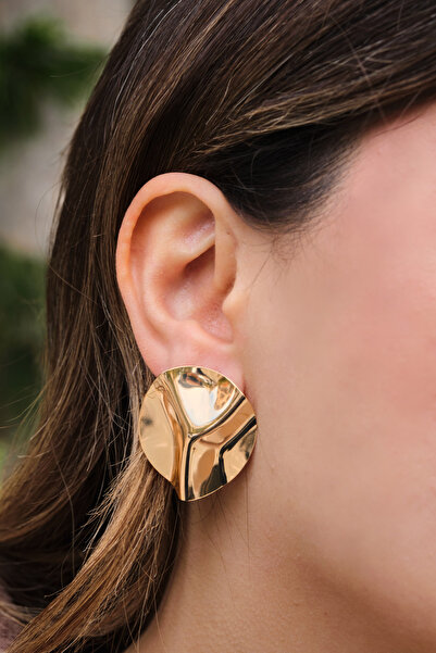 ByFlorya Jewelry Vip Wavy Plate Earrings Metal Earrings with Steel Tips 3cm
