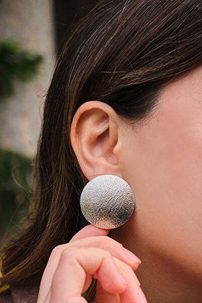 ByFlorya Jewelry Vip Textured Plate Earrings Metal Earrings with Steel Tips 3...
