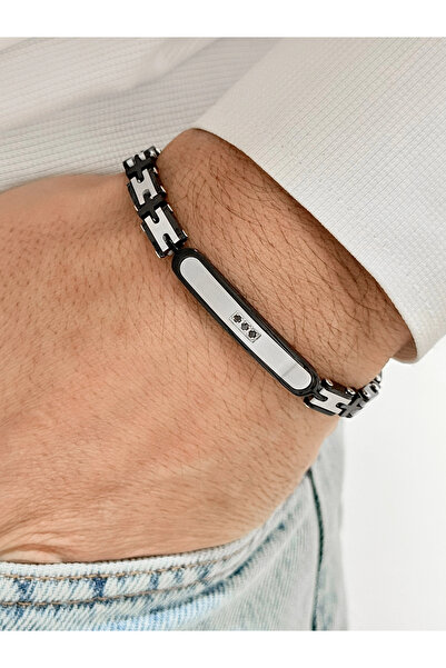 FERRO سوار رجالي من الفولاذ الفضي والأسود FRJ10111A-J مع ضمان لمدة عامين لا ي...