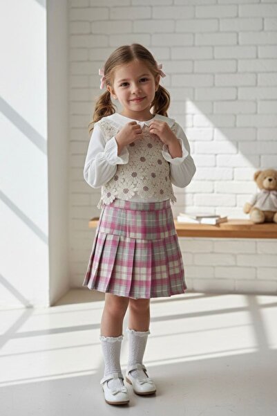 Minigimin Cicileri My Little One's Daisy Knit Patterned Plaid Shorts Skirted ...