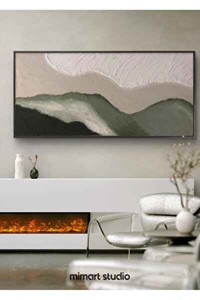 MimART STUDIO Dokulu Tablo 3 Boyutlu Yeşil Bej-Rivera
