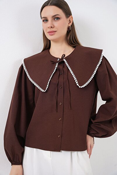 Hiccup Bdart Bow Detailed Poplin Doll Collar Shirt