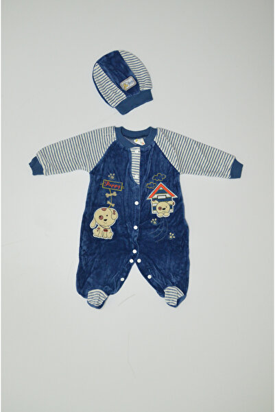 Baby Slon Kids Clup Kışlık kadife köpek nakışlı şapkalı full çıtçıt kapamalı ...