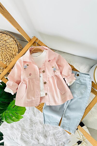 Minigimin Cicileri Miniğimin Cicileri Flower Embroidered Trench Coat Detail B...