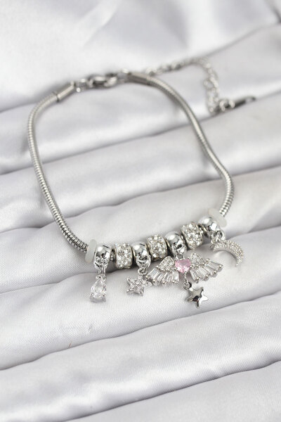 norsary Brass Silver Color Winged Charm Women's Bracelet