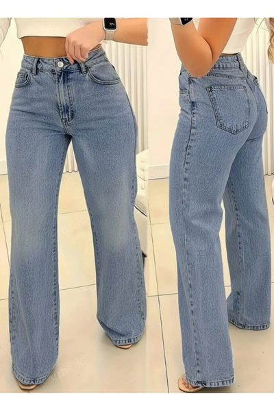 nedo7 Women's High Waist Pocketed Wide Leg Jeans