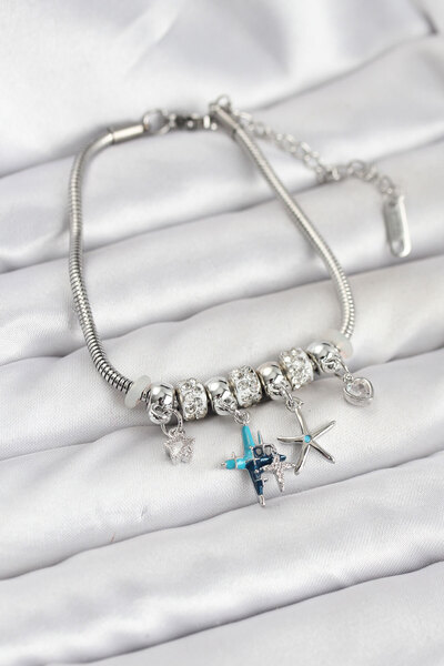 norsary Brass Silver Color Star Model Charm Women's Bracelet