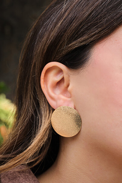 ByFlorya Jewelry Vip Textured Plate Earrings Metal Earrings with Steel Tips 3...