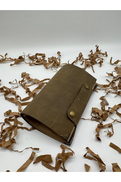 LAYDA دفتر ملاحظات عتيق من الجلد الطبيعي بنسبة 100% باللون الكاكي