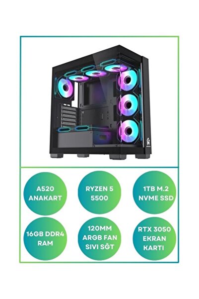 RAMTECH BİLGİSAYAR RONG X50 Ryzen 5 5500 Rtx 3050 16GB Ram 1Tb M.2 Sıvı Soğut...