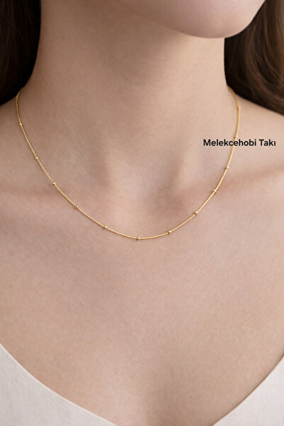 XUPING JEWELRY 14K Altın Renk Minimal Boncuk Detaylı İnce Zincir Kolye/45 cm