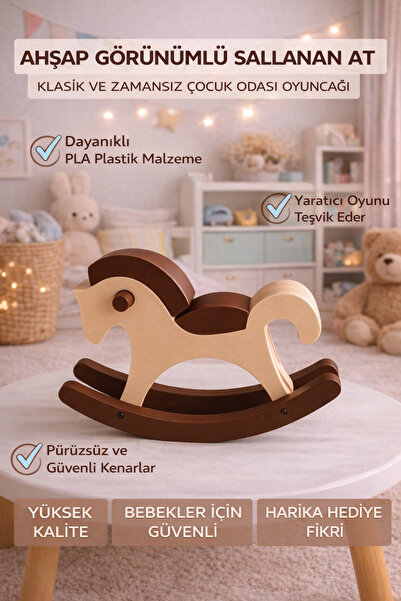 ESENLİWE 5 Adet Ahşap Görünümlü Sallanan At Oyuncak Bebekler İçin Güvenli Dek...