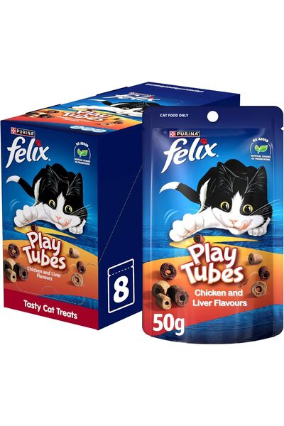 Felix Purina PlayTubes Cat Treats with Chicken and Liver, 50g, Pack of 8