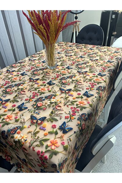BARLİNENS Tekstil 3D GÖRÜNÜMLÜ Uçuşan Kelebekler Ve Çiçek Desenli Dertsiz Mas...