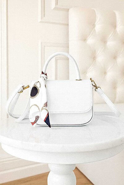 METEBAGS Δερμάτινη γυναικεία τσάντα χειρός & ώμου με φουλάρι και λουράκι σε χ...